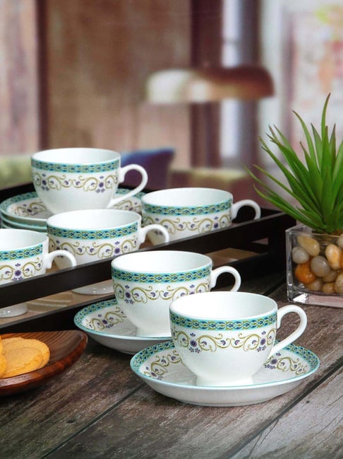 Fine Bone China Cup Set Buy SONAKI White Green Bone China Tea Set