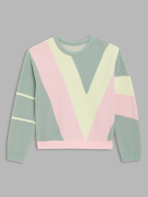 Elle Kids Multicolor Color Block Full Sleeves Sweater