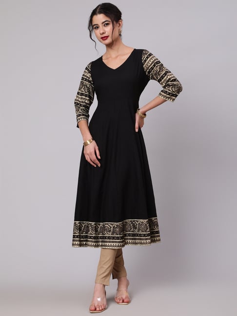 Aks Black Printed Anarkali Kurta