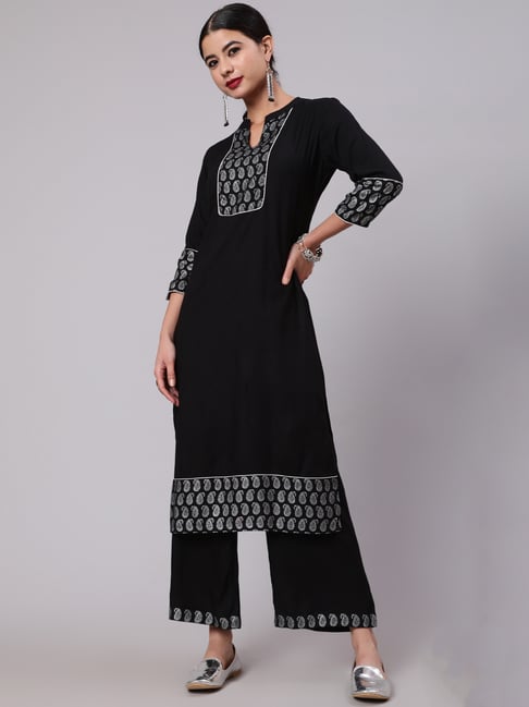 Aks Black Printed Kurta & Palazzo Set