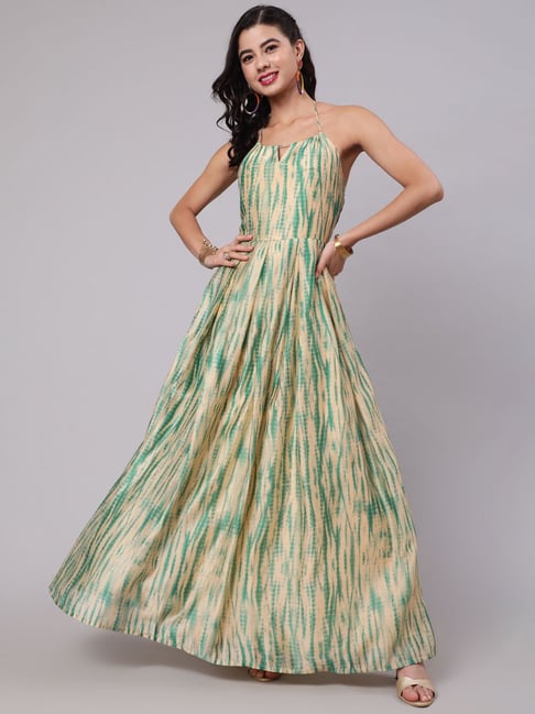 Aks Green Printed Fit & Flare Dress Price in India