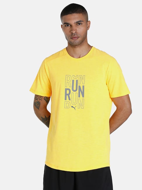 Puma Yellow Regular Fit Printed Sports T-Shirt