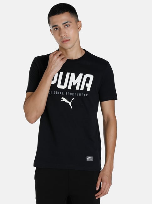 Puma Black Cotton Regular Fit Printed T-Shirt