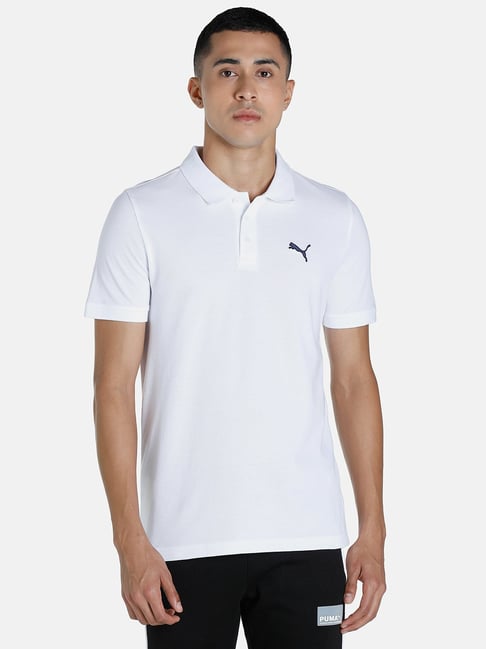 Puma White Cotton Slim Fit Polo T-Shirt