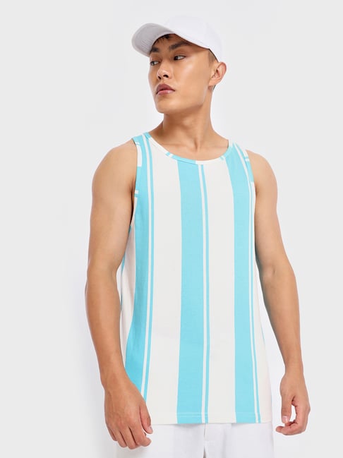 Buy Bewakoof White Blue Regular Fit Striped Vests for Mens