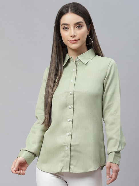 Cottinfab Green Regular Fit Shirt Price in India