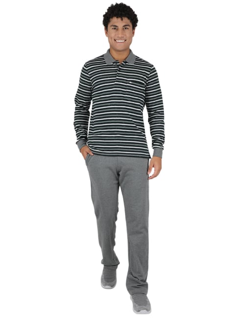 Monte Carlo Black & Grey Regular Fit Striped Tracksuits