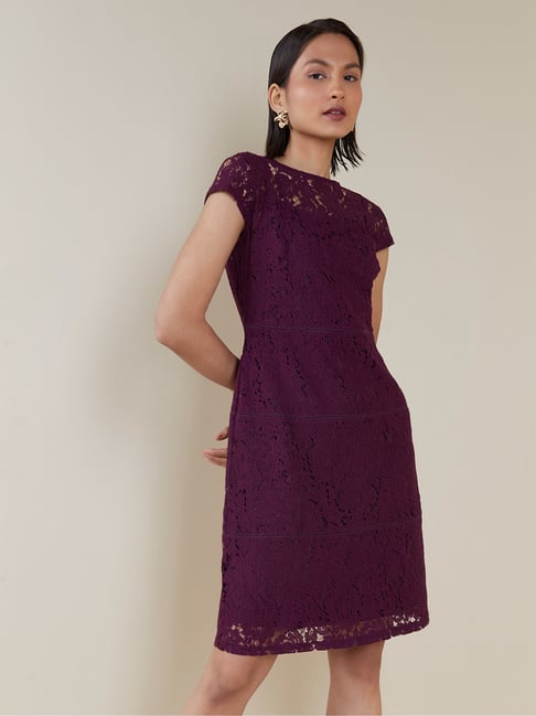 Wardrobe by Westside Burgundy Lace Design Dress Price in India