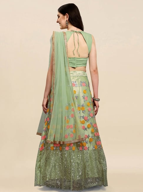 Buy 7 Colors Lifestyle Peach Coloured Net Embroidered Semi-Stitched Lehenga  Choli at Amazon.in