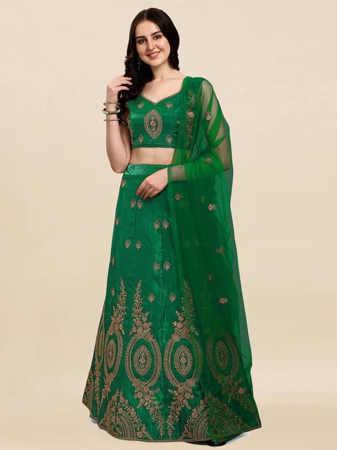 Buy infloura Wedding Speciel Dark Green Colour Lehenga Choli Set For Girls  And Womens Made By Malay Satin Silk Fabric With Coding, Embroidery And,  Zari Work. at Amazon.in