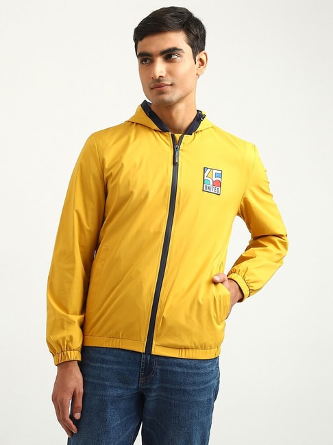 United Colors Of Benetton Mustard Regular Fit Printed Hooded Jacket
