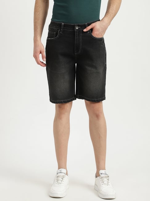 United Colors Of Benetton Grey Cotton Slim Fit Denim Shorts