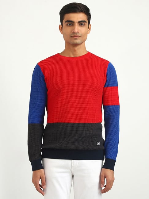 United Colors Of Benetton Multi Cotton Regular Fit Colour Block Sweater