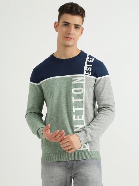 United Colors Of Benetton Multi Cotton Regular Fit Colour Block Sweater