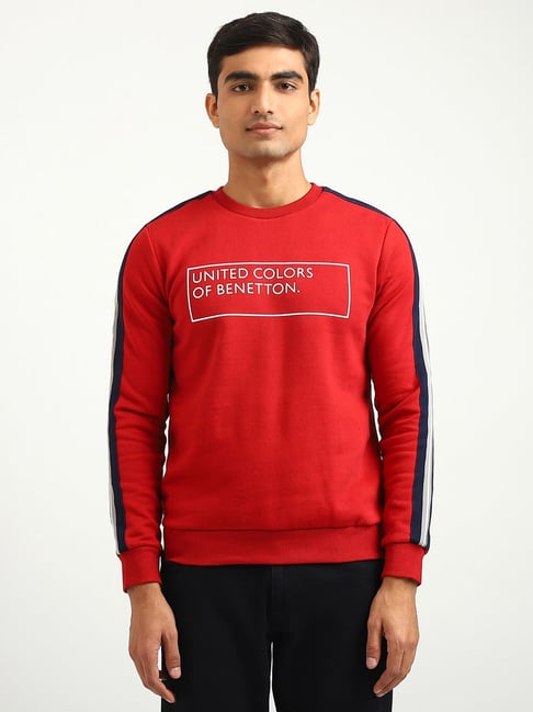 United Colors Of Benetton Red Regular Fit Striped Sweatshirt