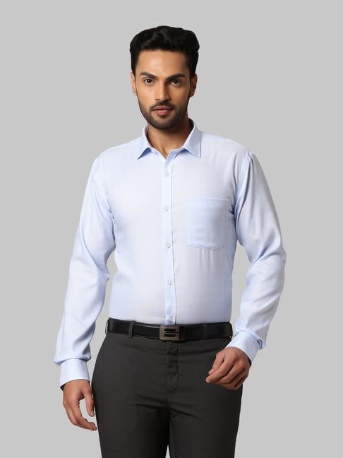 Park Avenue Blue Cotton Slim Fit Self Pattern Shirt