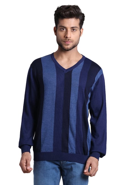 Buy Park Avenue Blue Regular Fit Striped Sweater for Mens Online Tata CLiQ