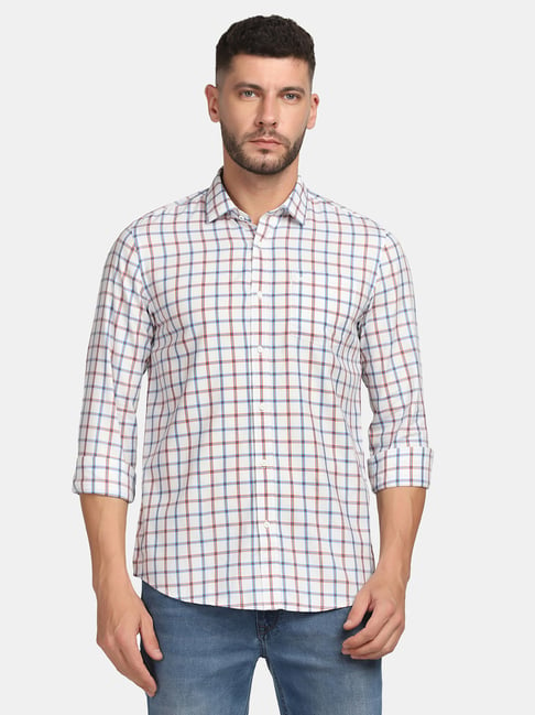 Blackberrys White Slim Fit Checks Shirts