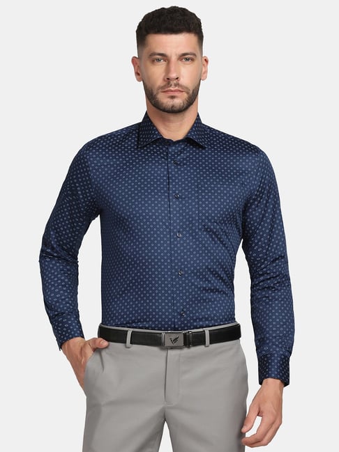 Blackberrys Blue Slim Fit Printed Shirts