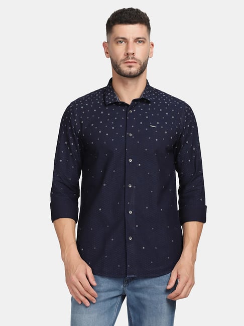 Blackberrys Navy Slim Fit Printed Shirts