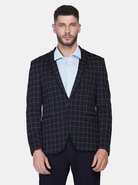 Blackberrys Navy Super Slim Fit Checks Two Piece Suits