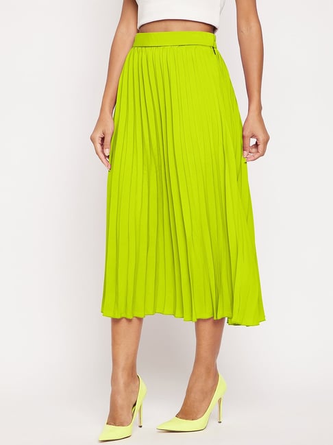 Green pleated outlet flared skirt