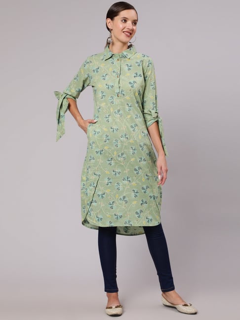 Jaipur Kurti Green Cotton Floral Print Straight Kurta-picture-22