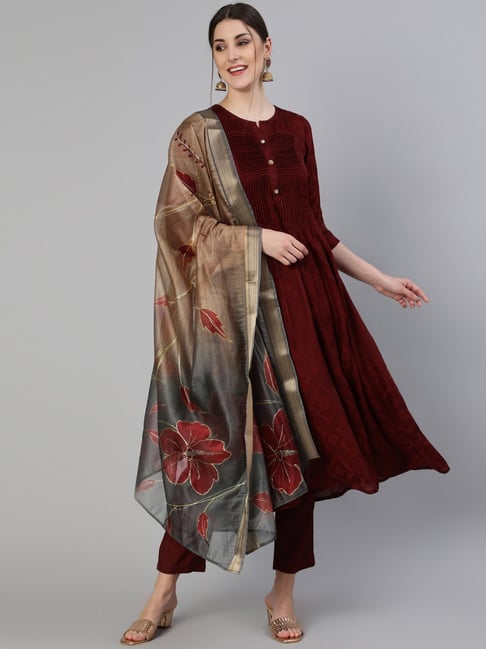 Buy Sitaram Designer Women Copper Coloured Ethnic Motifs Printed Pure  Cotton Kurti with Trousers & With Dupatta Online at Best Prices in India -  JioMart.
