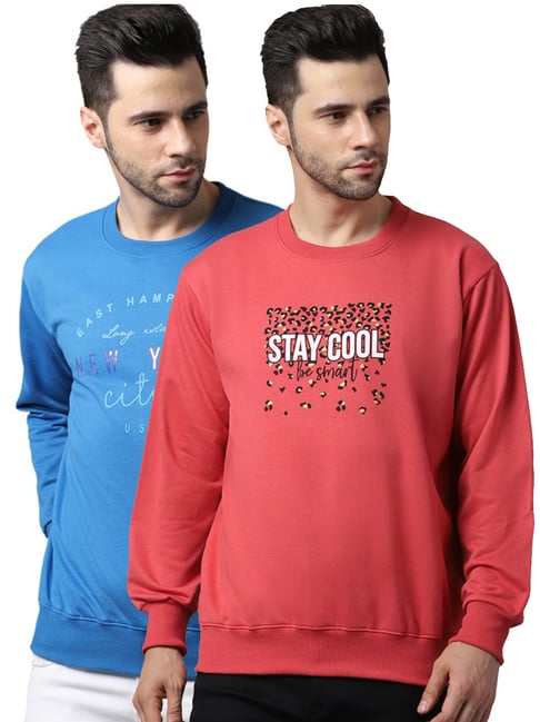 Vimal Jonney Blue & Pink Regular Fit Printed Sweatshirts - Pack of 2