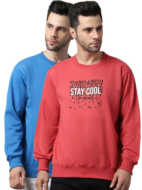 Vimal Jonney Blue & Pink Regular Fit Printed Sweatshirts - Pack of 2