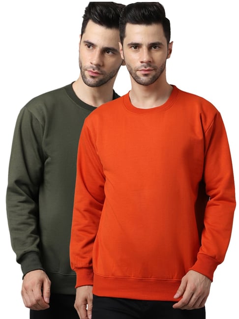 Vimal Jonney Green & Orange Regular Fit Sweatshirts - Pack of 2