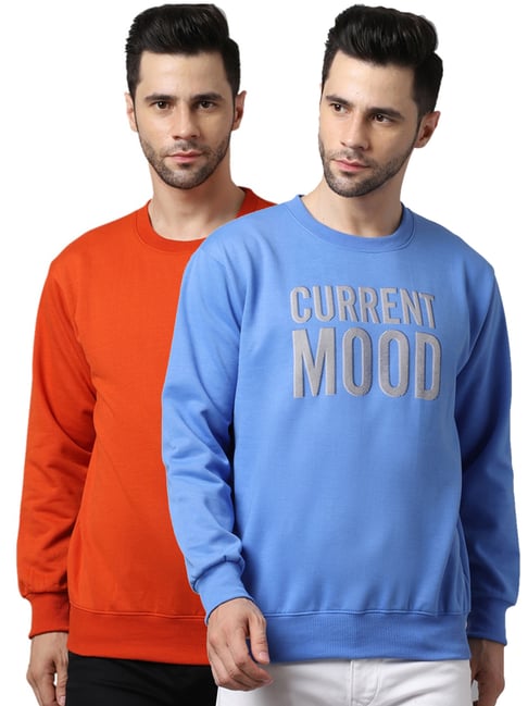 Vimal Jonney Orange & Sky Blue Regular Fit Printed Sweatshirts - Pack of 2