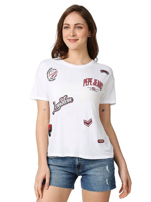 Pepe Jeans White Graphic Print T-Shirt