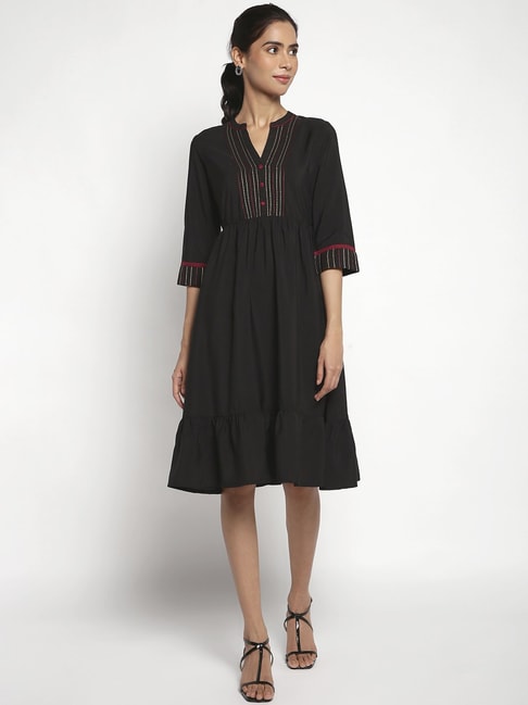 Aurelia Black Embroidered A-Line Dress Price in India