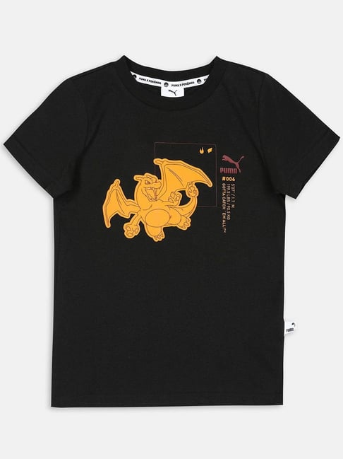 Puma Kids Black & Yellow Cotton Printed T-Shirt