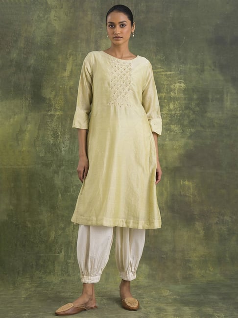 Folksong By W Green Cotton Embroidered A Line Kurta Price in India