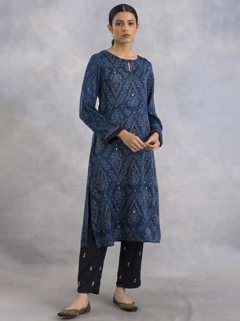 Buy W Blue Embroidered Pants for Women Online @ Tata CLiQ