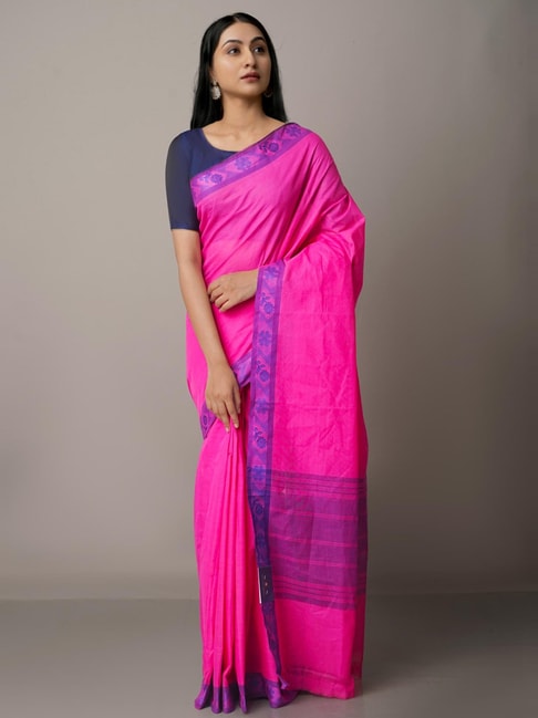 Unnati Silks Pink Cotton Floral Print Saree With Unstitched Blouse Price in India