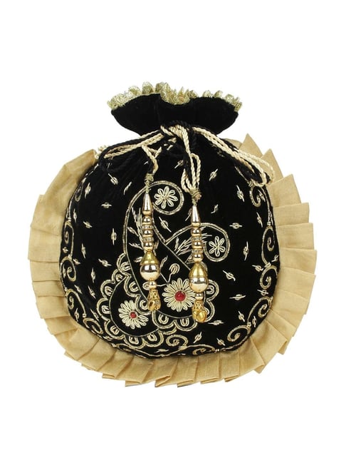 Velvet Zari Jaal Embroidered Potli Bag: Small Paisley Design | Angad  Creations