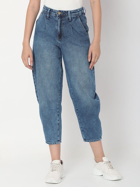 Spykar Blue Cotton High Rise Jeans