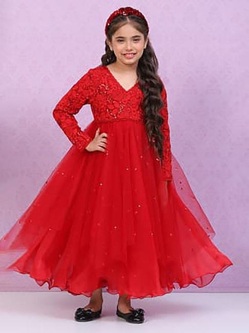 Aura Girls and Baby Girls Net Maxi Dress Gown with Embroidery and Frills  and Long Sleeves Peach 2 Years  Amazonin Clothing  Accessories