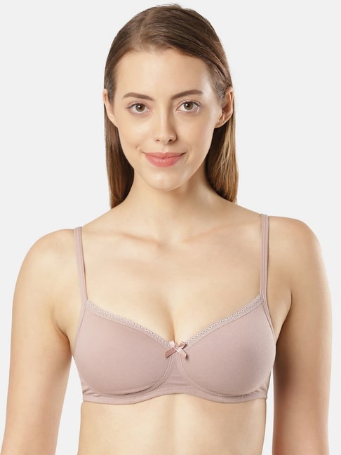 Jockey 1723 Mocha Wirefree Padded Medium Coverage Lace Styling T-Shirt Bra With Adjustable Straps Price in India