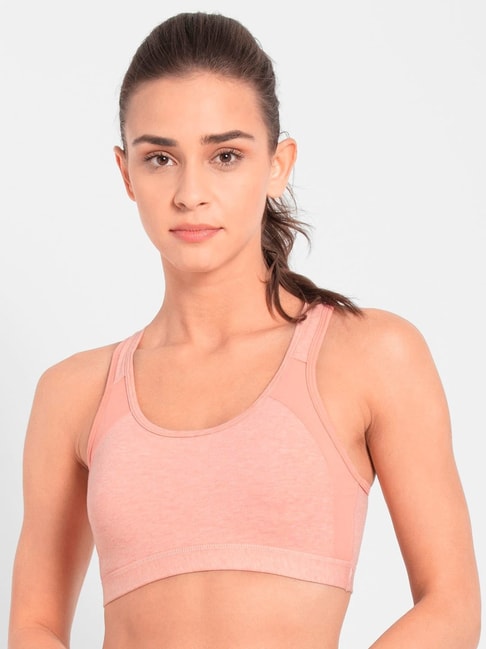 Jockey Peach-Coloured Solid Non-Wired Lightly Padded Sports Bra