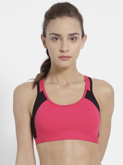 Jockey 1380 Pink Wirefree Padded Full Coverage Racer Back Stay Fresh Sports Bra (Prints May Vary)