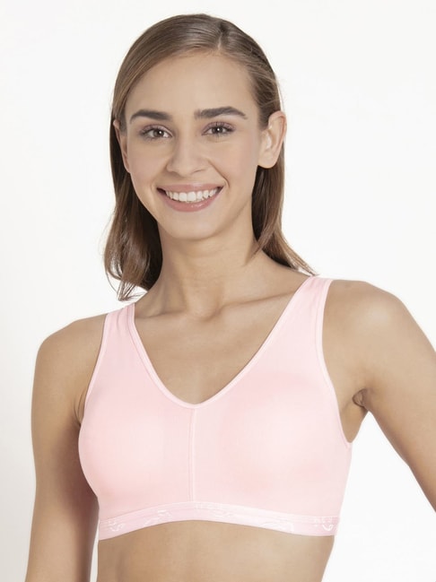 Jockey Es04 Candy Pink Wirefree Padded Full Coverage Sports Bra With Removable Pads