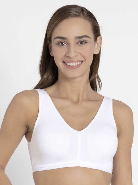 Jockey Es04 White Wirefree Padded Full Coverage Sports Bra With Removable Pads