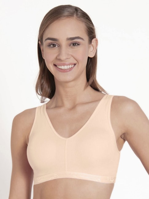 Jockey Es04 Skin Wirefree Padded Full Coverage Sports Bra With Removable Pads And Ultrasoft Underband