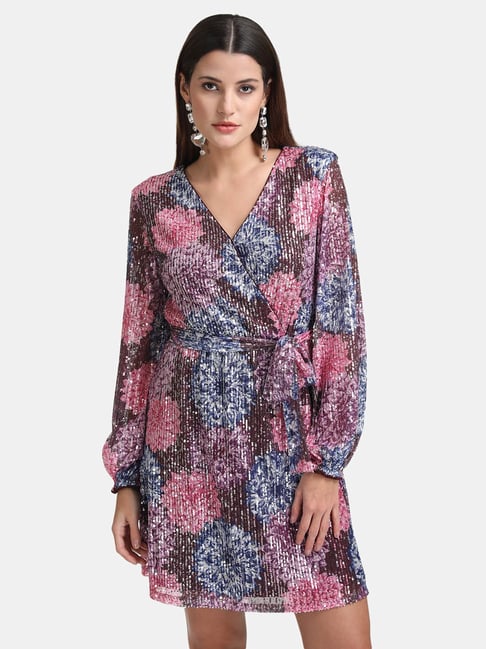 Kazo Multicolor Embellished Wrap Dress Price in India