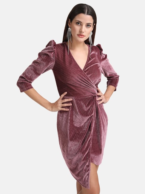 Kazo Mauve Velvet Wrap Dress Price in India