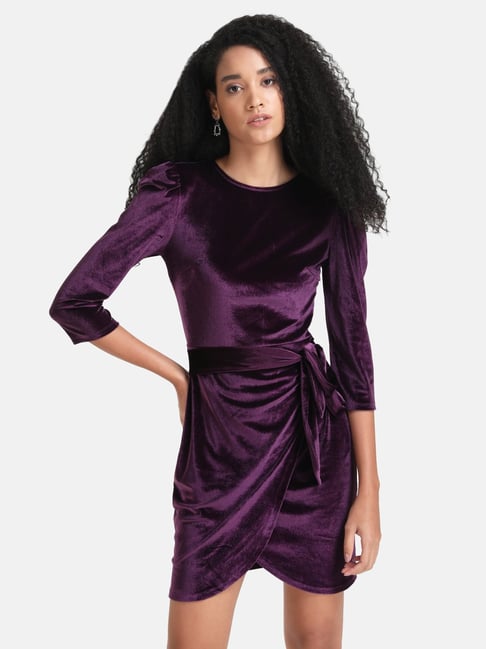Kazo Purple Velvet Wrap Dress Price in India